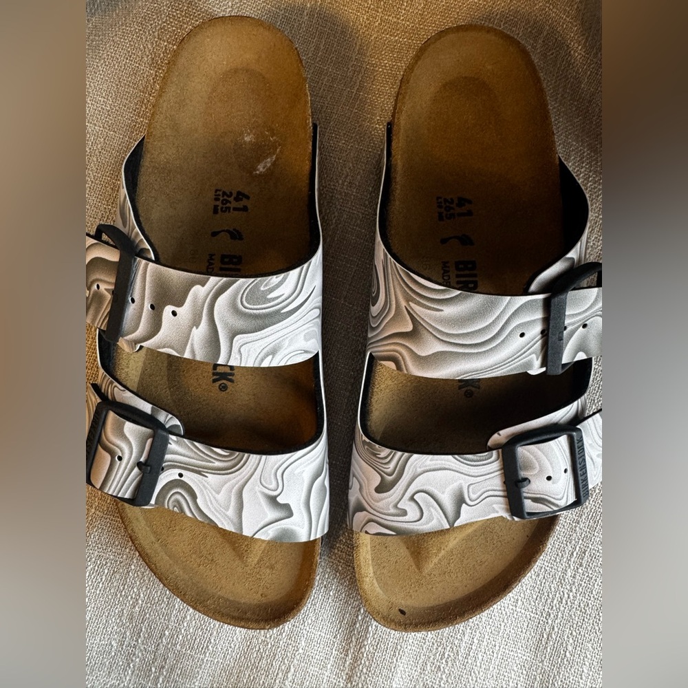 Birkenstock Women’s Arizona Birko-Flor Marbletwirl Black/White Size US 9 - Picture 8 of 11
